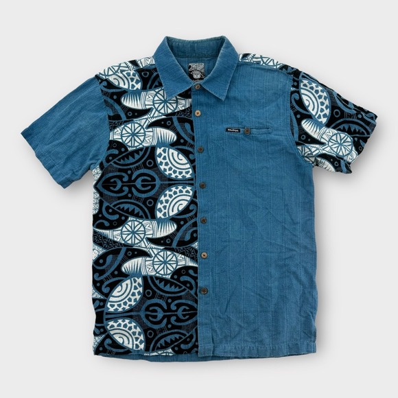 Tribal Origin Hawaiian Shirt Mens Large Floral Print Striped Short Sleeve Aloha - Picture 1 of 5
